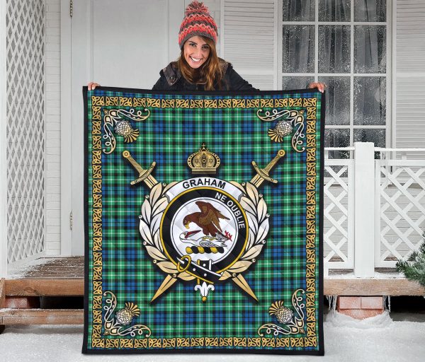 Graham of Montrose Ancient Tartan Crest Premium Quilt - Celtic Thistle Style Cheap