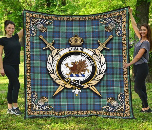 Leslie Hunting Ancient Tartan Crest Premium Quilt - Celtic Thistle Style For Cheap - Image 3