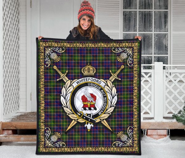 Whitefoord Tartan Crest Premium Quilt - Celtic Thistle Style on Sale