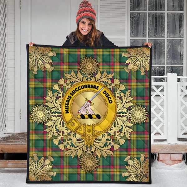 MacMillan Old Ancient Tartan Crest Premium Quilt - Gold Thistle Style on Sale