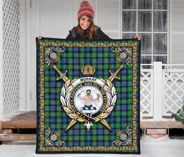 Murray of Atholl Ancient Tartan Crest Premium Quilt - Celtic Thistle Style Hot on Sale