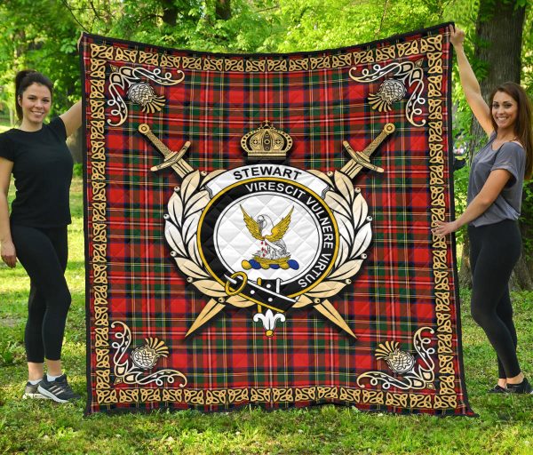 Stewart Royal Modern Tartan Crest Premium Quilt - Celtic Thistle Style Online Sale - Image 3