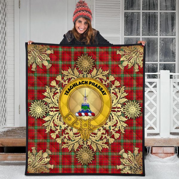 Morrison Red Modern Tartan Crest Premium Quilt - Gold Thistle Style Hot on Sale