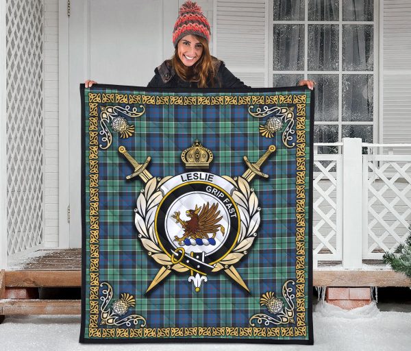 Leslie Hunting Ancient Tartan Crest Premium Quilt - Celtic Thistle Style For Cheap