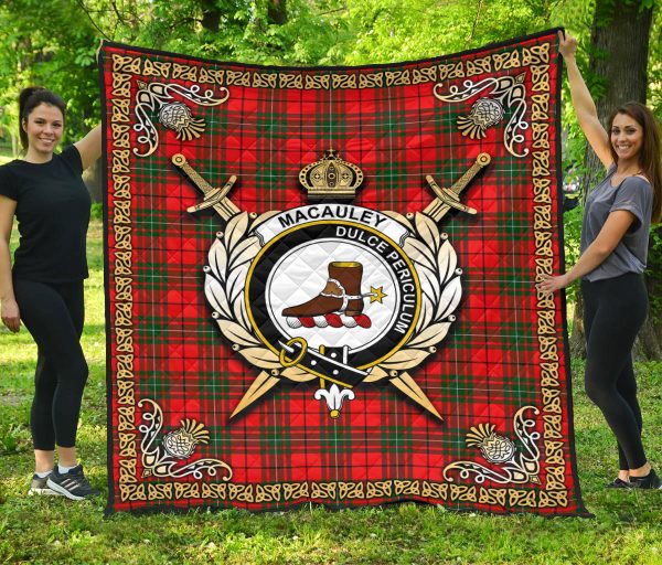 MacAuley Modern Tartan Crest Premium Quilt - Celtic Thistle Style For Sale - Image 3