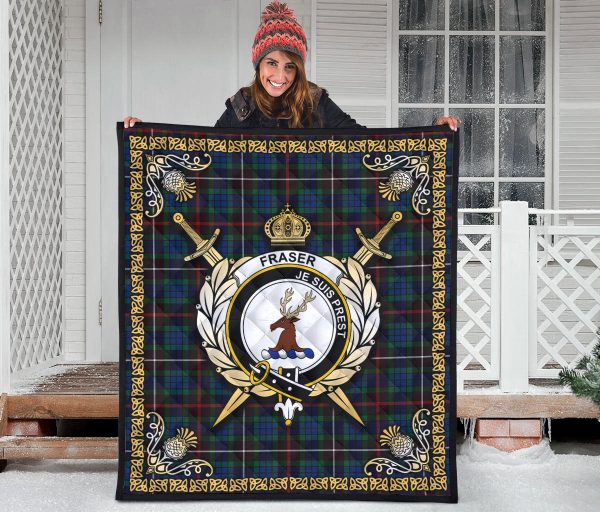 Fraser (of Lovat) Hunting Ancient Tartan Crest Premium Quilt - Celtic Thistle Style Supply