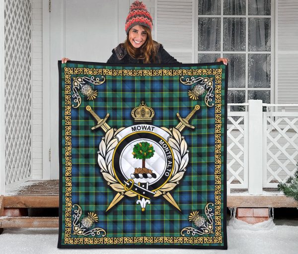Mowat Ancient Tartan Crest Premium Quilt - Celtic Thistle Style For Cheap
