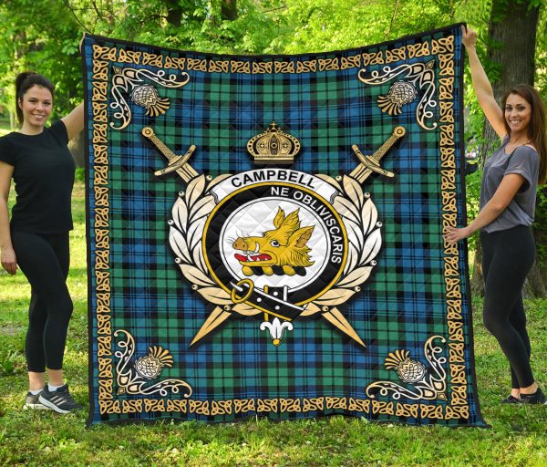 Campbell Ancient 01 Tartan Crest Premium Quilt - Celtic Thistle Style For Discount - Image 3