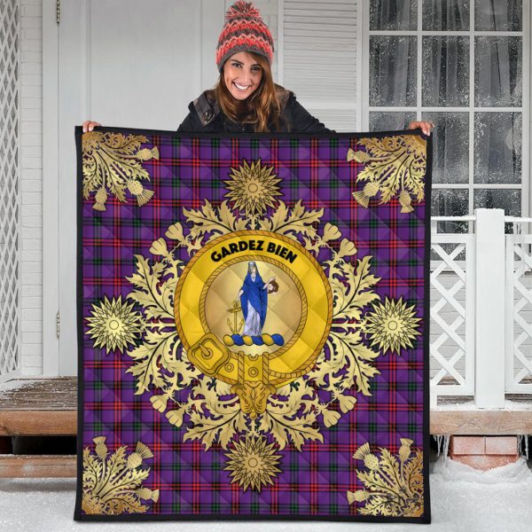 Montgomery Modern Tartan Crest Premium Quilt - Gold Thistle Style Fashion