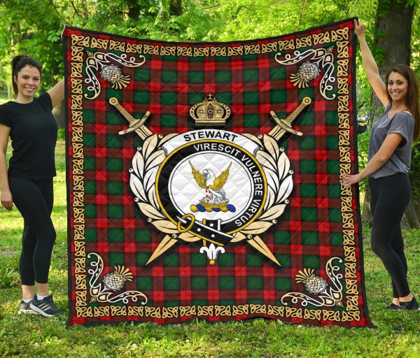 Stewart Atholl Modern Tartan Crest Premium Quilt - Celtic Thistle Style Cheap - Image 3