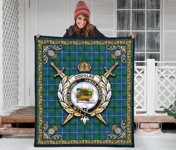 Douglas Ancient Tartan Crest Premium Quilt - Celtic Thistle Style Online now
