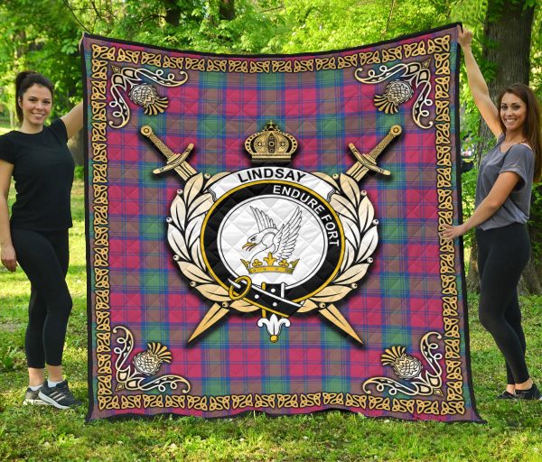 Lindsay Ancient Tartan Crest Premium Quilt - Celtic Thistle Style For Discount - Image 3