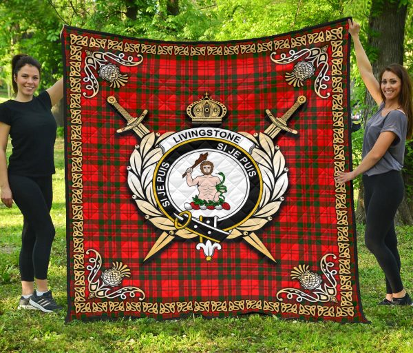 Livingstone Tartan Crest Premium Quilt - Celtic Thistle Style Online Hot Sale - Image 3