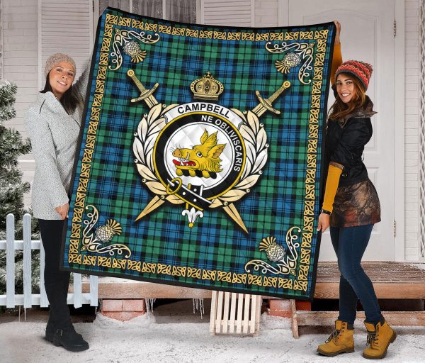 Campbell Ancient 01 Tartan Crest Premium Quilt - Celtic Thistle Style For Discount - Image 2