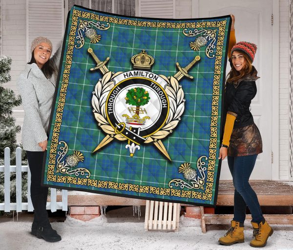 Hamilton Hunting Ancient Tartan Crest Premium Quilt - Celtic Thistle Style on Sale - Image 2