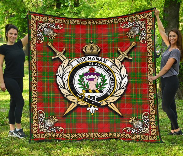Burnett Ancient Tartan Crest Premium Quilt - Celtic Thistle Style For Sale - Image 3