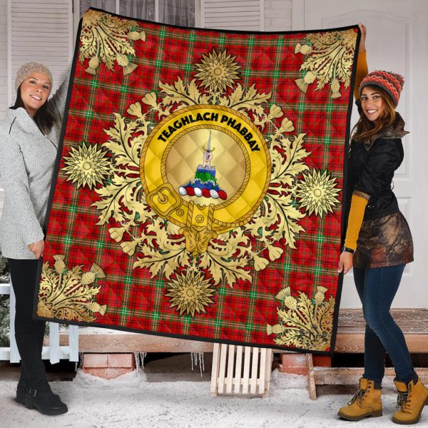 Morrison Red Modern Tartan Crest Premium Quilt - Gold Thistle Style Hot on Sale - Image 2