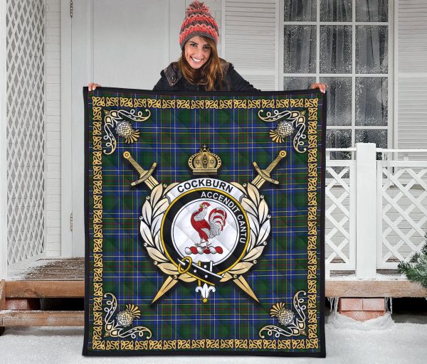 Cockburn Ancient Tartan Crest Premium Quilt - Celtic Thistle Style Cheap
