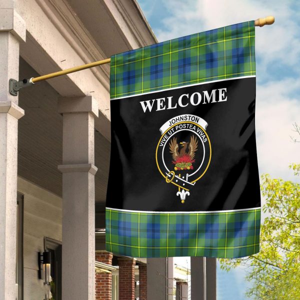 Johnston of Caskieben Ancient Tartan Crest Black Garden Flag Online - Image 2