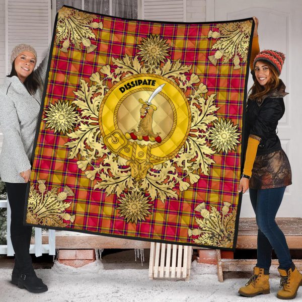 Scrymgeour Tartan Crest Premium Quilt - Gold Thistle Style For Cheap - Image 2