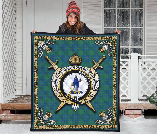 Montgomery Ancient Tartan Crest Premium Quilt - Celtic Thistle Style For Discount