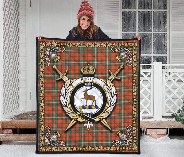 Scott Ancient Tartan Crest Premium Quilt - Celtic Thistle Style Sale