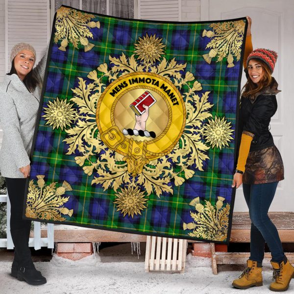 Meldrum Tartan Crest Premium Quilt - Gold Thistle Style Cheap - Image 2