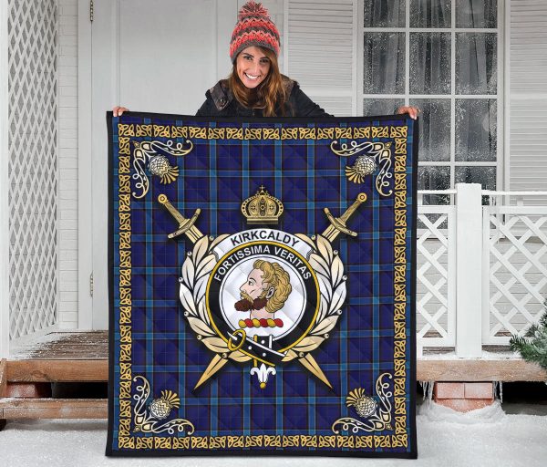 Kirkcaldy Tartan Crest Premium Quilt - Celtic Thistle Style For Discount