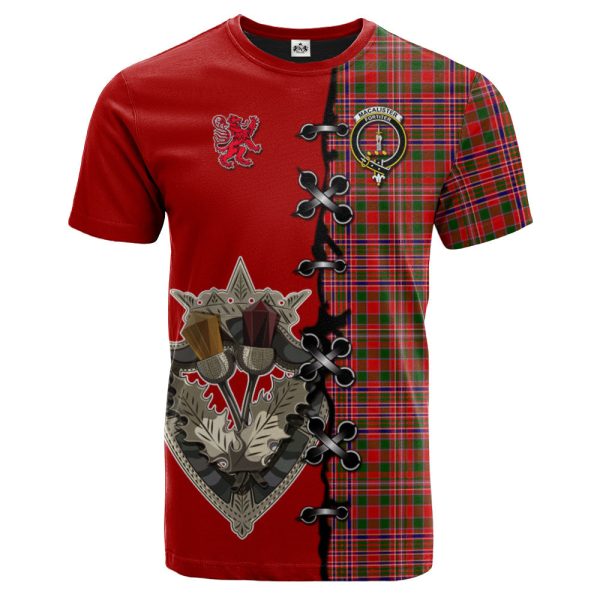 MacAlister Modern Tartan T-shirt - Lion Rampant And Celtic Thistle Style Hot on Sale