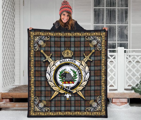 MacLaren Weathered Tartan Crest Premium Quilt - Celtic Thistle Style For Sale