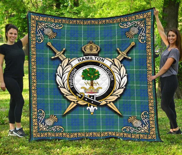 Hamilton Hunting Ancient Tartan Crest Premium Quilt - Celtic Thistle Style on Sale - Image 3