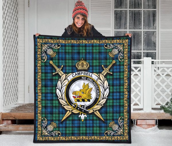 Campbell Ancient 01 Tartan Crest Premium Quilt - Celtic Thistle Style For Discount