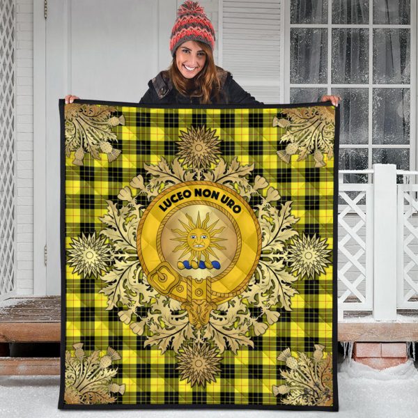 MacLeod of Lewis Modern Tartan Crest Premium Quilt - Gold Thistle Style Online Sale