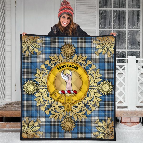 Napier Ancient Tartan Crest Premium Quilt - Gold Thistle Style on Sale