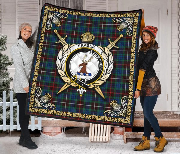 Fraser (of Lovat) Hunting Ancient Tartan Crest Premium Quilt - Celtic Thistle Style Supply - Image 2