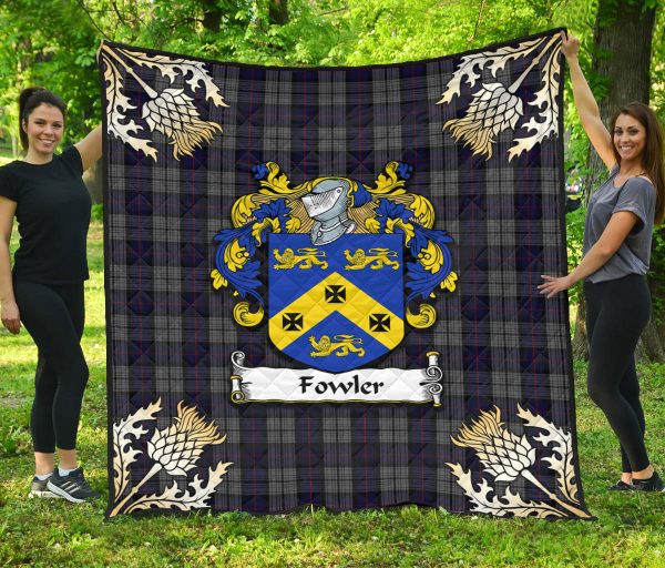 Fowler Tartan Crest Premium Quilt - Gold Thistle Style For Sale - Image 3