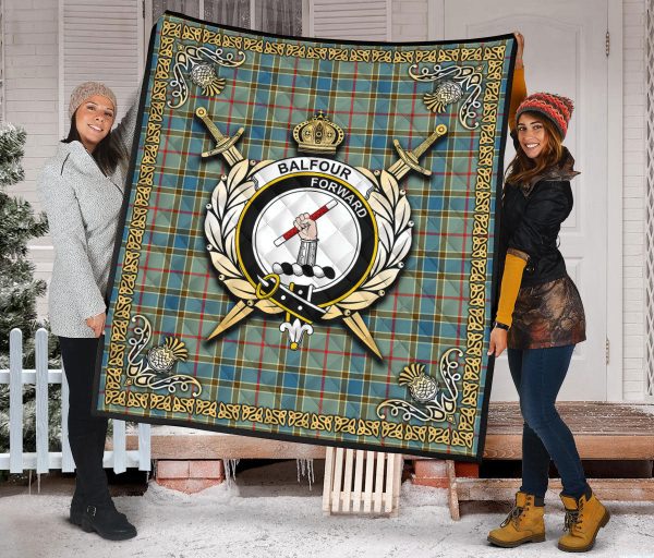 Balfour Blue Tartan Crest Premium Quilt - Celtic Thistle Style For Cheap - Image 2
