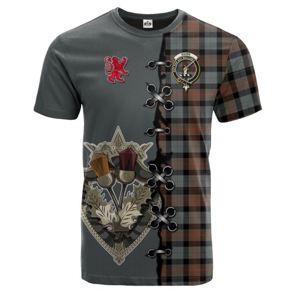 Gunn Weathered Tartan T-shirt - Lion Rampant And Celtic Thistle Style For Discount