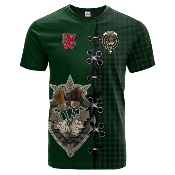 Graham Tartan T-shirt - Lion Rampant And Celtic Thistle Style Cheap