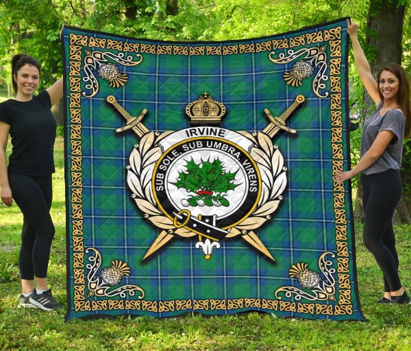 Irvine Ancient Tartan Crest Premium Quilt - Celtic Thistle Style Sale - Image 3