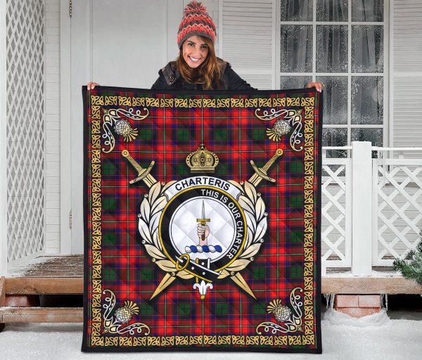 Charteris (Earl of Wemyss) Tartan Crest Premium Quilt - Celtic Thistle Style Sale