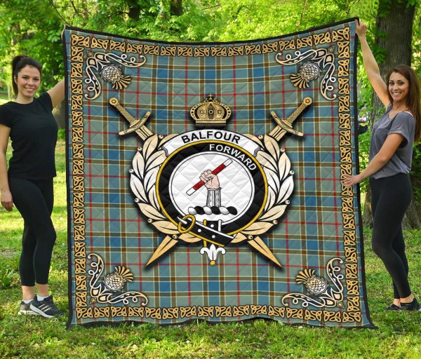 Balfour Blue Tartan Crest Premium Quilt - Celtic Thistle Style For Cheap - Image 3