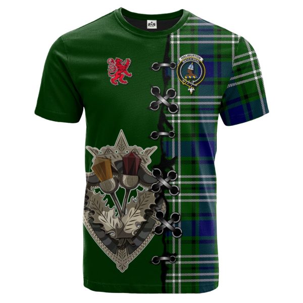Haliburton Tartan T-shirt - Lion Rampant And Celtic Thistle Style Online