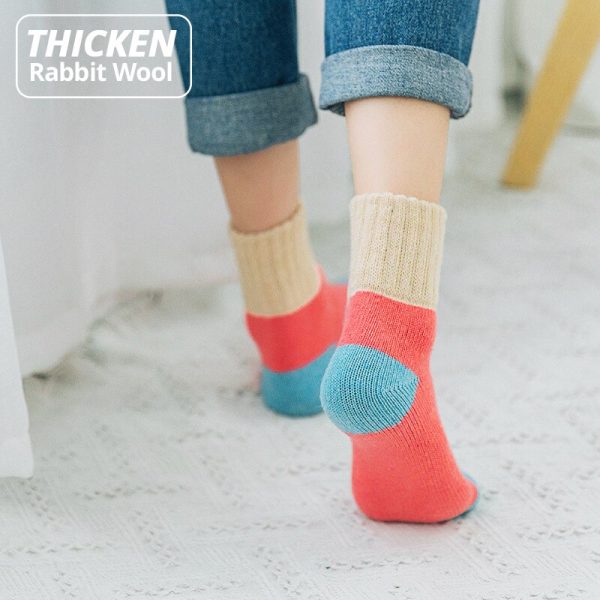 5 Pairs Women Winter Socks Vintage Patchwork Rabbit Wool Cotton Socks Fashion - Image 3