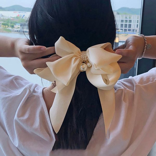 Bowknot Pearl Barrettes Clips Women Ribbon Hair Accessories Online now - Image 2
