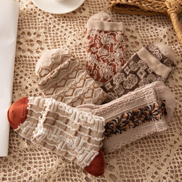 5 Pairs Street Socks Women s Socks Vintage Mid Tube Spring Socks For Discount - Image 2